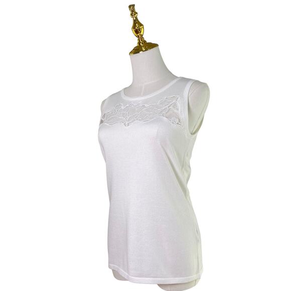 NWT $58 Philosophy White Knit Peekaboo Lace Detail Sleeveless Top Women’s Size S - Picture 5 of 11